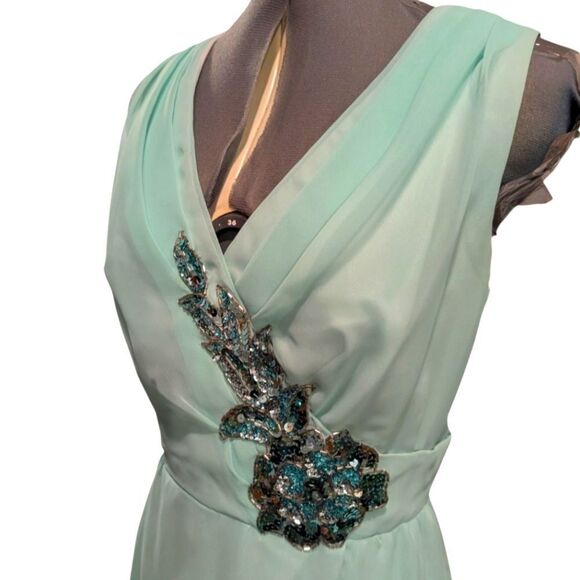 Women's Vintage‎ 60s Chiffon Satin Sequin Ball Gown Size 18 - Picture 1 of 10